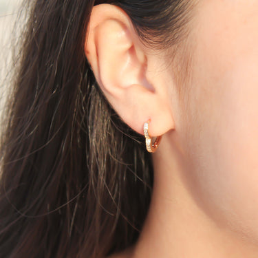 Gold CZ Heart Hoop Earrings